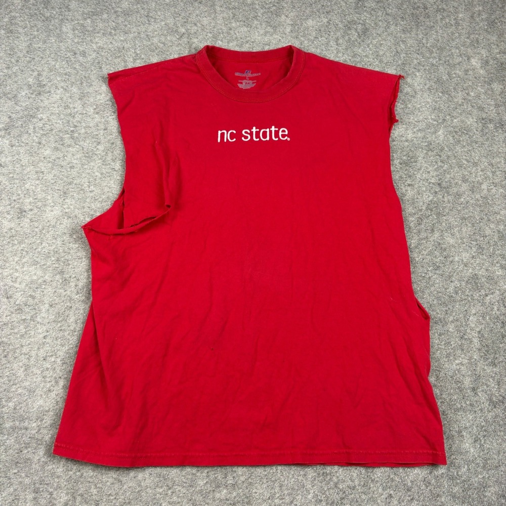 Russell Athletic NC State Muscle Tee Mens Large Red Cut Off Sleeveless Shirt Y2K